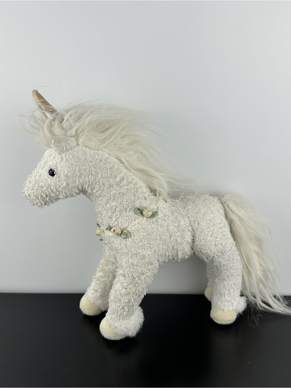 Douglas Cuddle Toys Rare Moon Dream White Unicorn 10" Rosebud Flowers Plush Pony